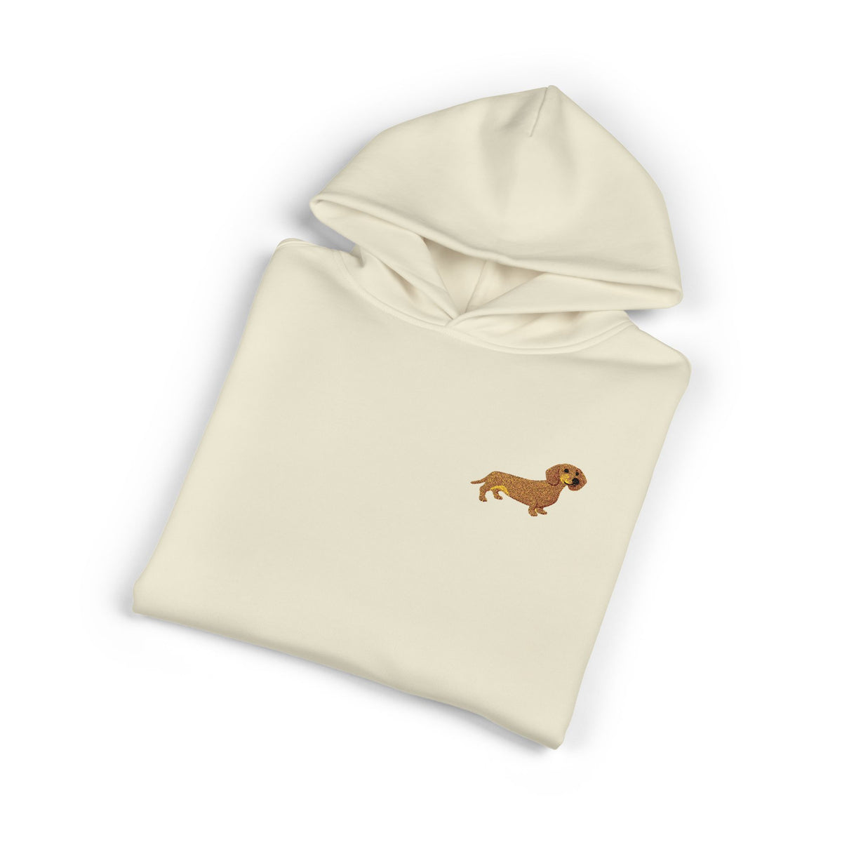 Dachshund Society hoodie chest graphic detail, embroidered dachshund